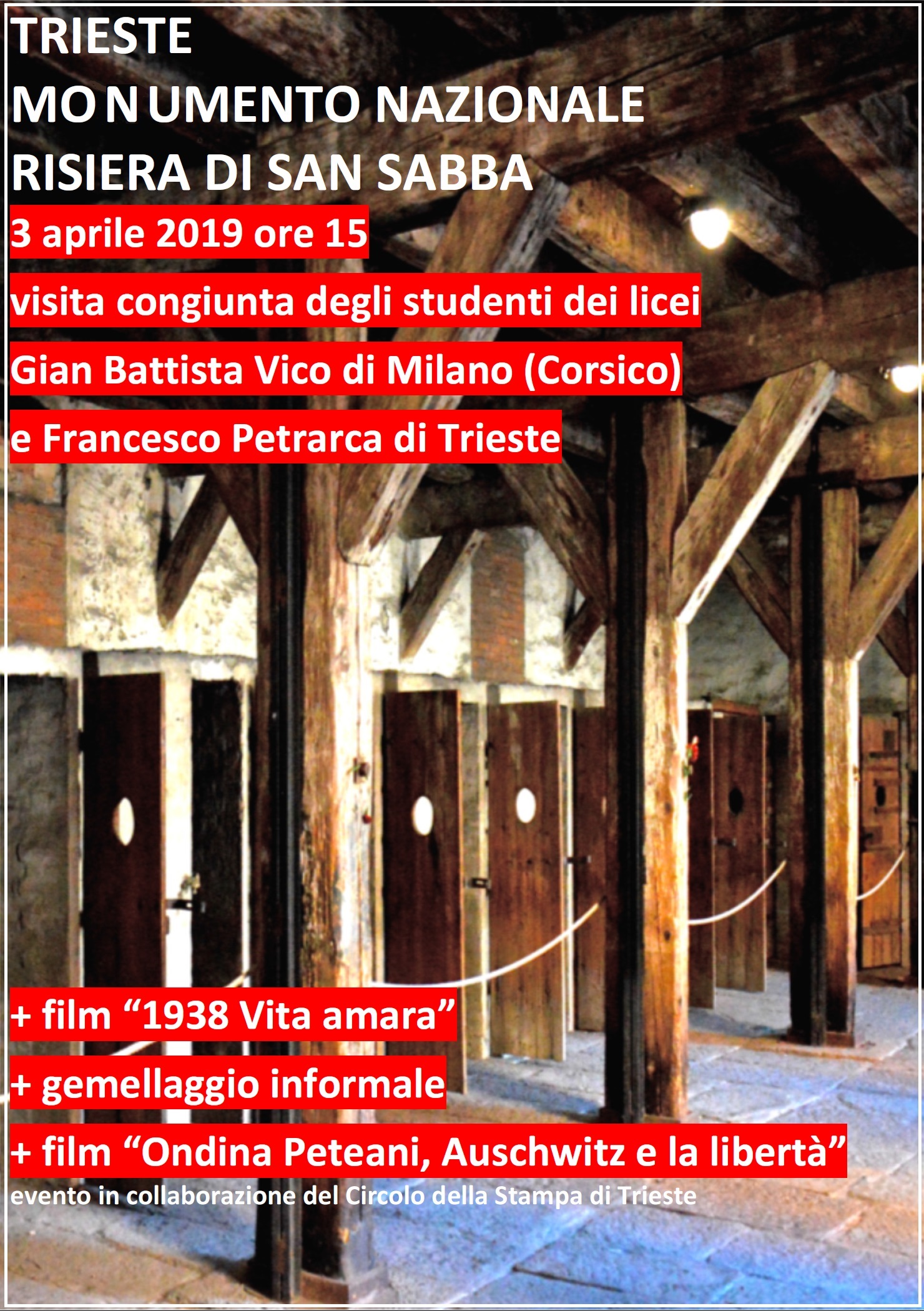 locandina Trieste - Milano - unite nella Memoria - Risiera di Sana Sabba 3 aprile 2019