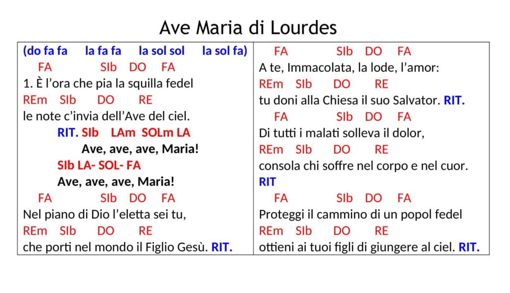 Ave Ave Ave Maria Lourdes Testo