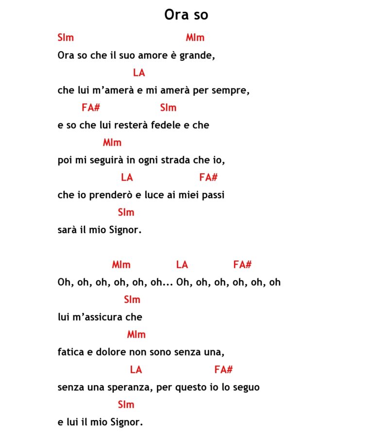 Ora So Che Il Suo Amore E Grande