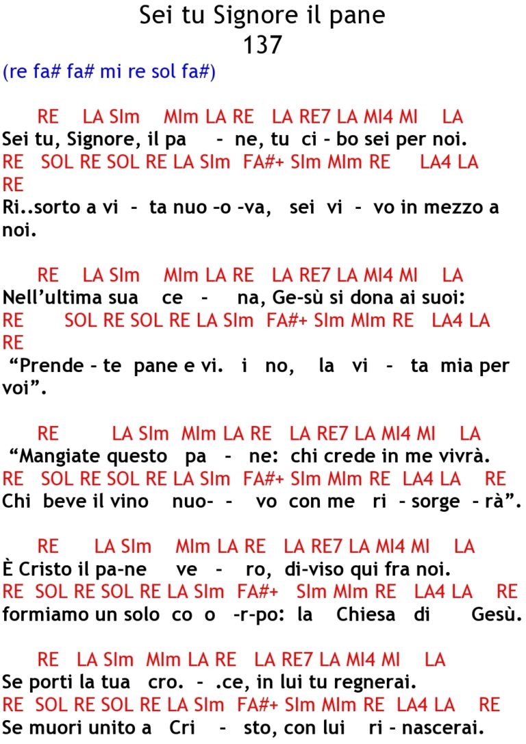 Sei Tu Signore Il Pane Spartito
