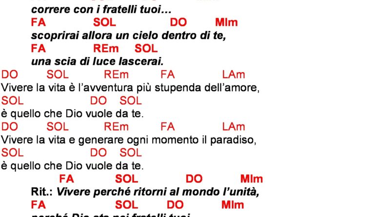Vivere La Vita Testo Chiesa