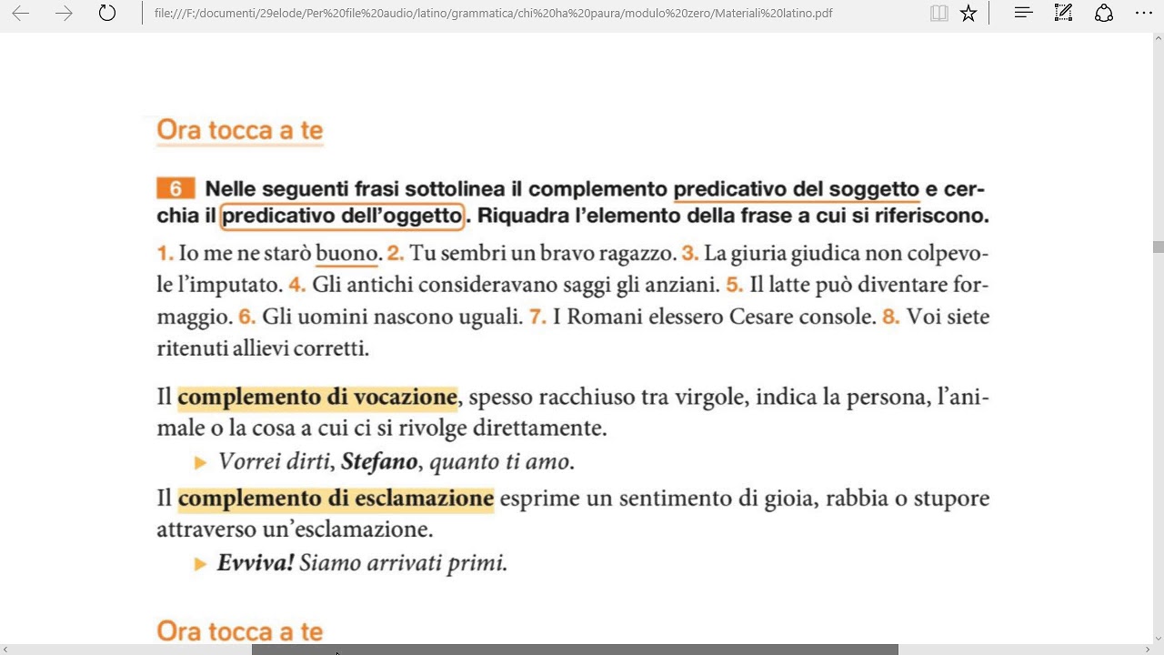 I complementi piu’ importanti a partire dal predicativo