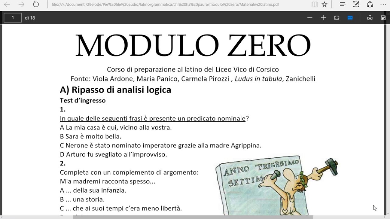 Test d’ingresso di analisi logica del corso di latino