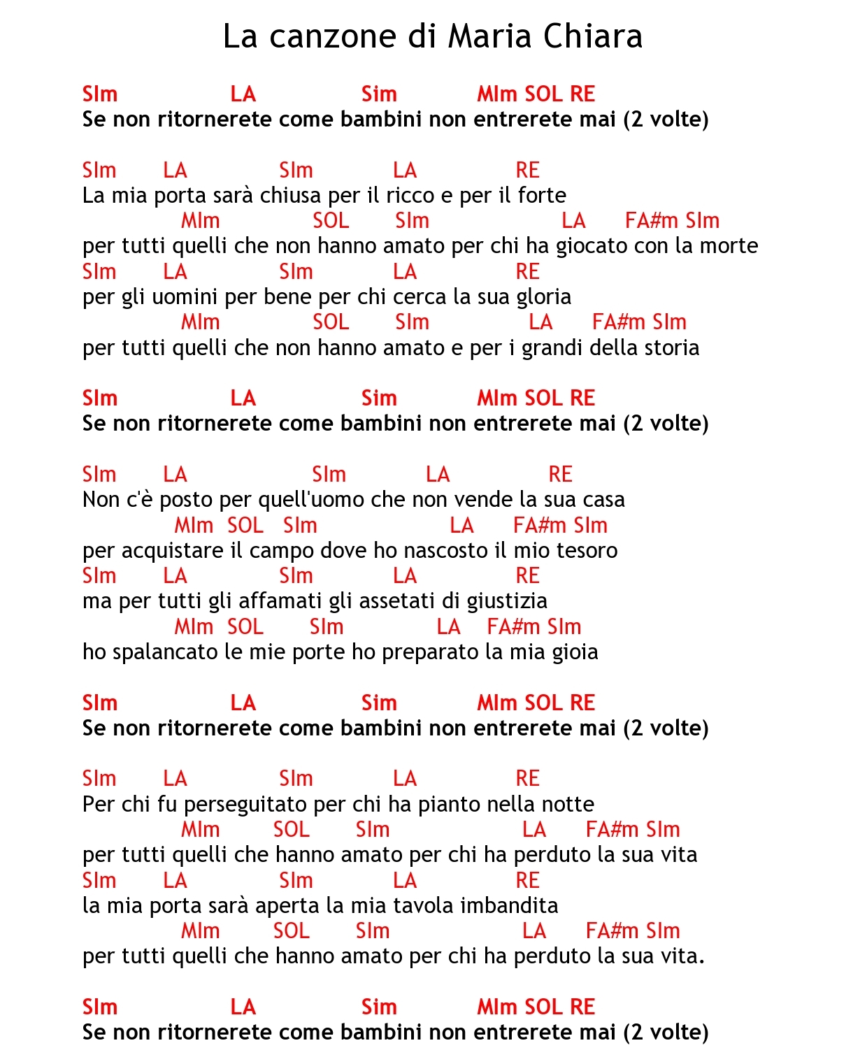 La canzone di Maria Chiara