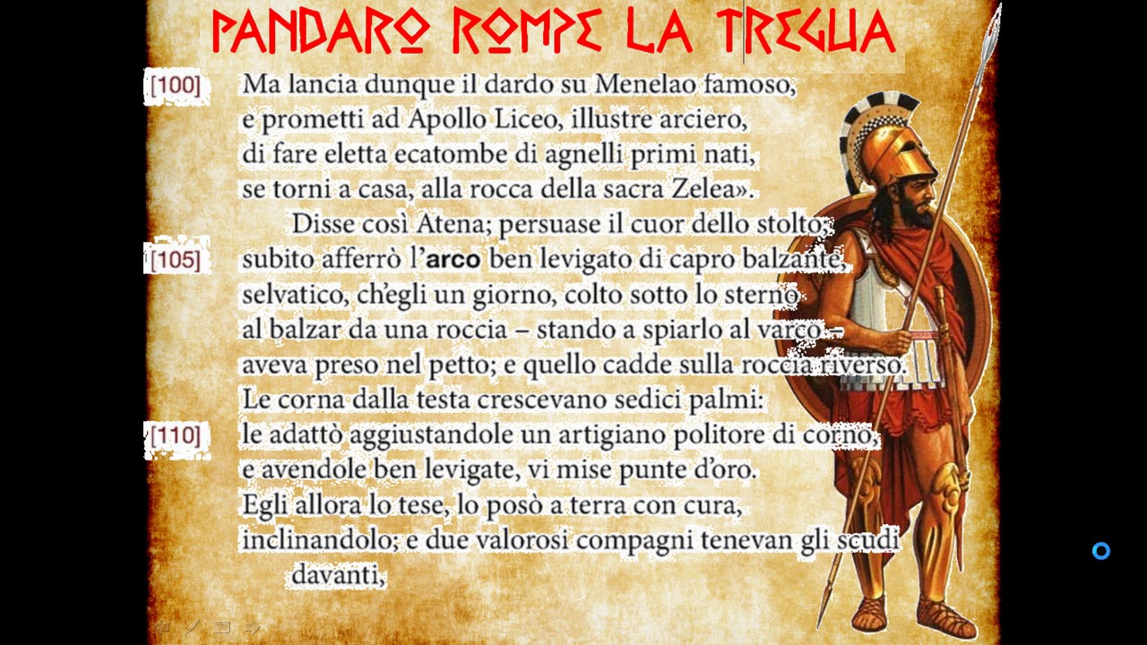 Pandaro rompe la tregua Iliade IV vv. 86-140