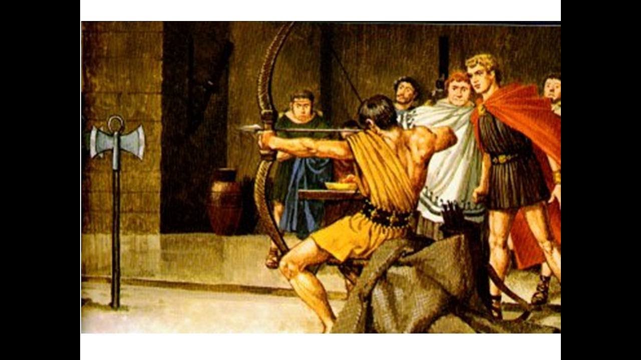 Odisseo tende l’arco Odissea XXI vv. 359-391