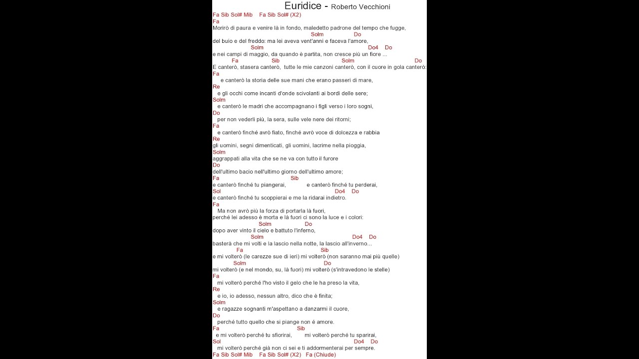 Euridice cover Roberto Vecchioni