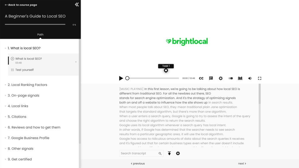 Corso gratis di local seo da BrightLocal.